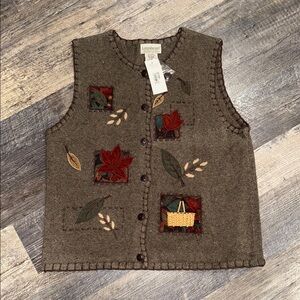 Vintage Longaberger Embroidered Brown Sweater Vest